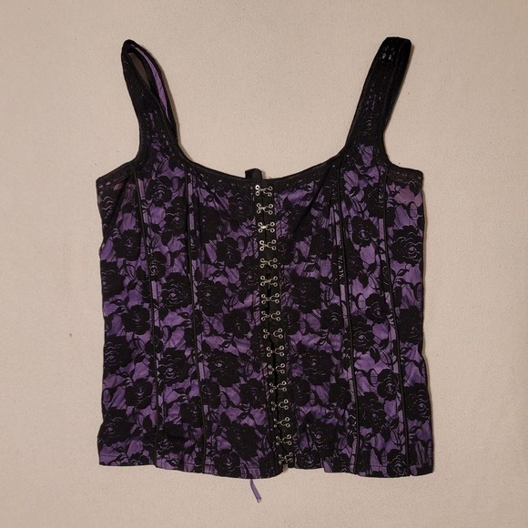 Vintage Tripp Nyc Corset Floral Lace-up Hook Purple & Black XXL - Picture 2 of 11